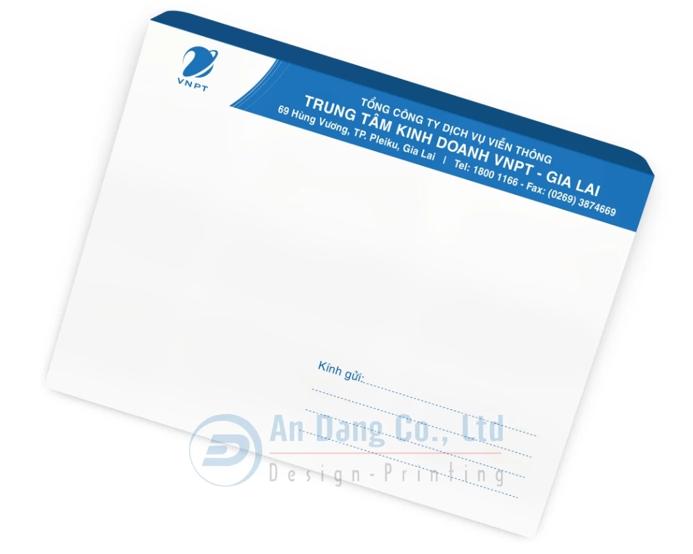 Mẫu bao thư chuyên nghiệp, tinh tế do In An Đăng thiết kế cho trung tâm kinh doanh VNPT chi nhánh Gia Lai