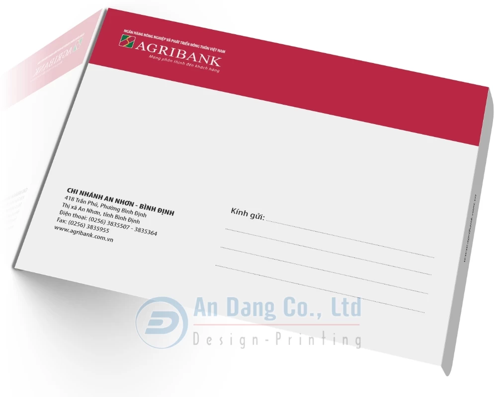 Mẫu bao thư đẹp do In An Đăng thiết kế cho ngân hàng Agribank chi nhánh An Nhơn - Bình Định