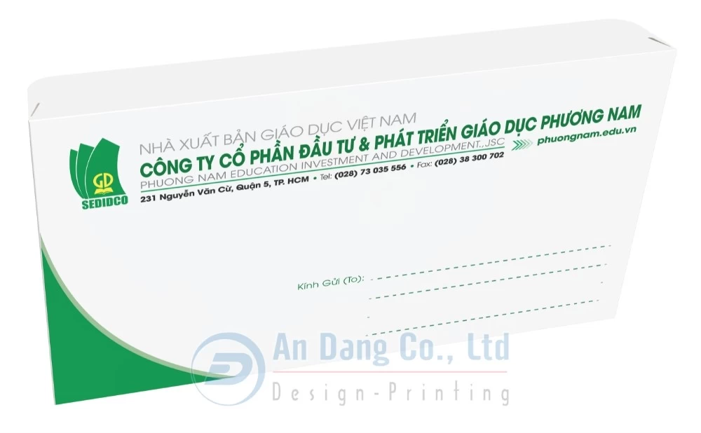 Mẫu bao thư chuyên nghiệp do In An Đăng thiết kế cho công ty Phương Nam
