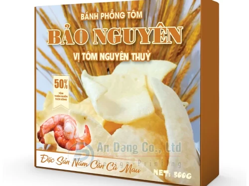 Mẫu hộp giấy 2 nắp gài đựng bánh phồng tôm Bảo Nguyên