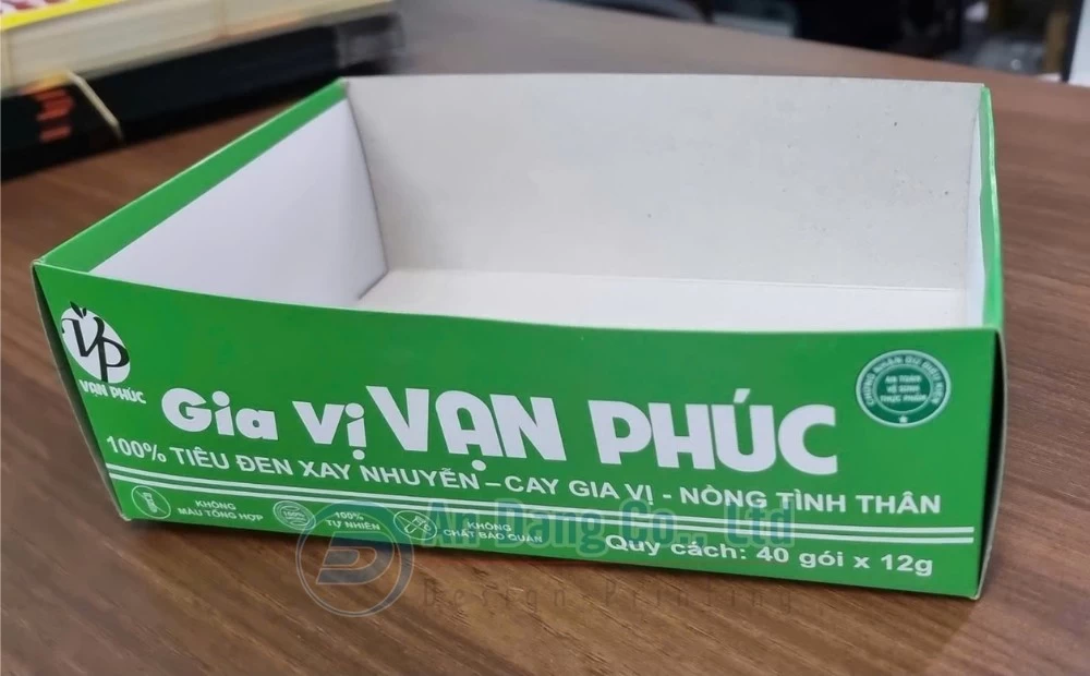 Mẫu hộp giấy đựng gia vị tiêu đen cho thương hiệu Vạn Phúc