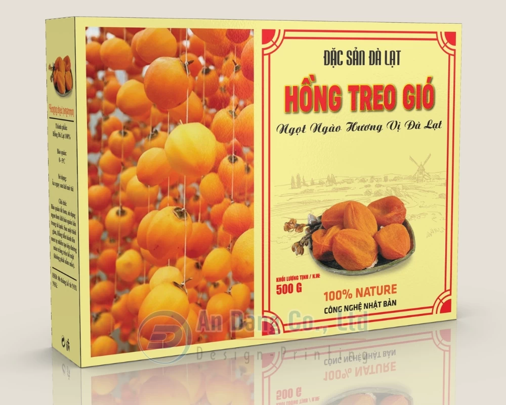 Mẫu hộp giấy đẹp đựng thực phẩm hồng treo gió Đà Lạt