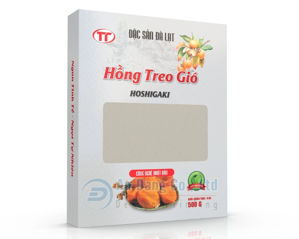 Mẫu hộp giấy đẹp có cửa sổ đựng thực phẩm hồng treo gió Đà Lạt