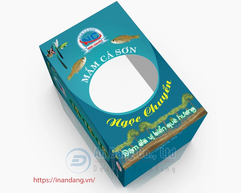 Mẫu hộp giấy có cửa sổ đựng nước mắm cá sơn Ngọc Chuyển