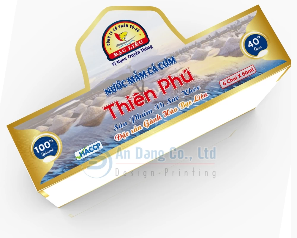Mẫu hộp giấy đựng nước mắm cá cơm Thiên Phú