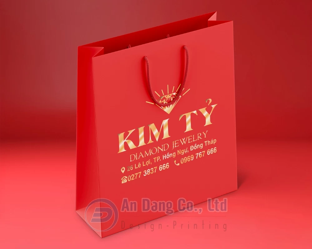 Mẫu thiết kế túi giấy đẹp cho tiệm trang sức đá quý Kim Tỷ