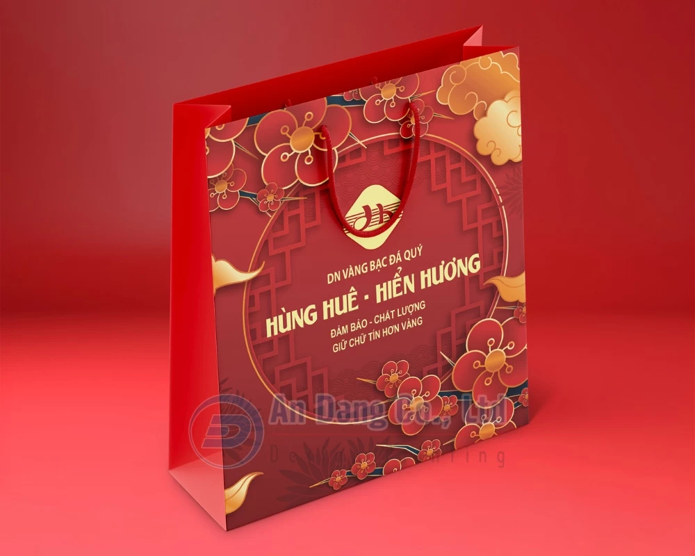 Mẫu túi vàng do In An Đăng thiết kế cho tiệm vàng Hùng Huê - Hiển Hương