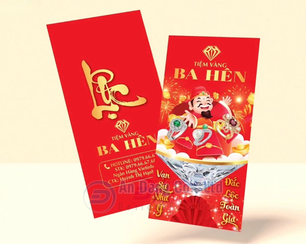 Mẫu bao lì xì do In An Đăng thiết kế cho tiệm vàng Ba Hên