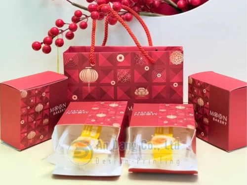 Mẫu hộp giấy đựng bánh trung thu mang phong cách tối giản do In An Đăng thiết kế