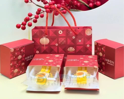 Mẫu hộp giấy đựng bánh trung thu mang phong cách tối giản do In An Đăng thiết kế