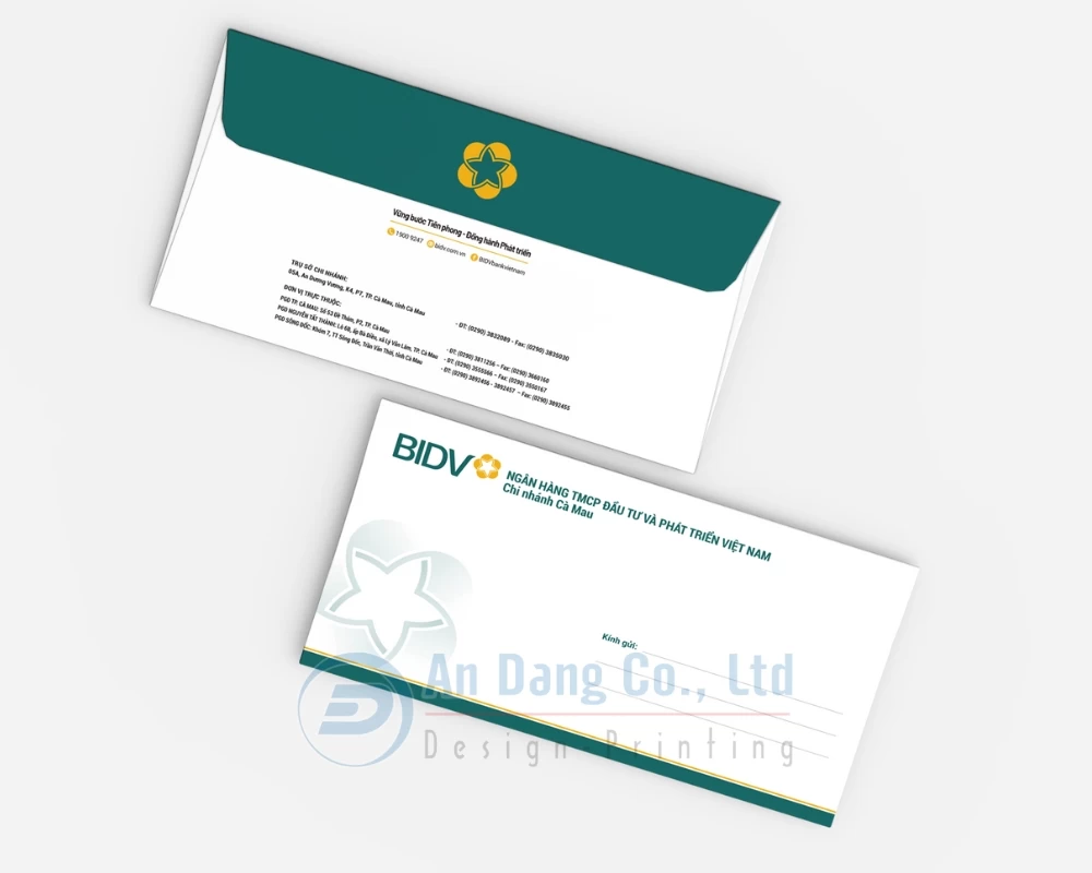 Mẫu bao thư cơ quan đẹp do In An Đăng thiết kế cho ngân hàng BIDV chi nhánh Cà Mau