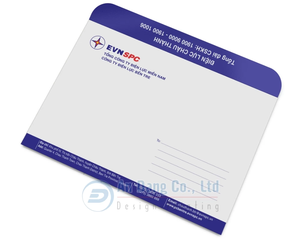 Mẫu bao thư cơ quan đẹp do In An Đăng thiết kế cho công ty điện lực Bến Tre