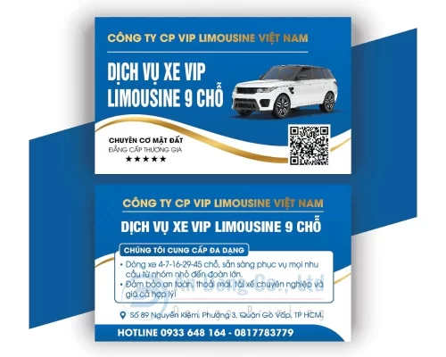 Mẫu card visit xe du lịch do In An Đăng thiết kế với gam màu xanh đậm