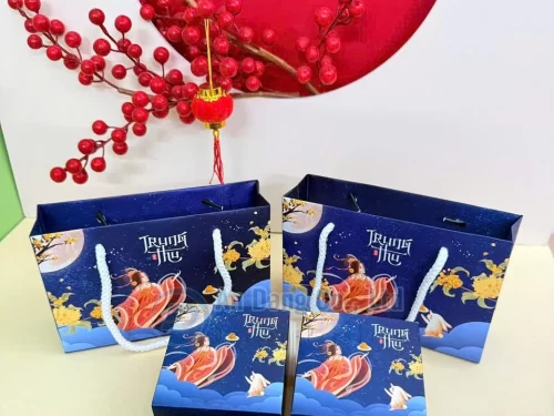 Mẫu túi giấy trung thu cao cấp tông màu xanh dương do In An Đăng thiết kế