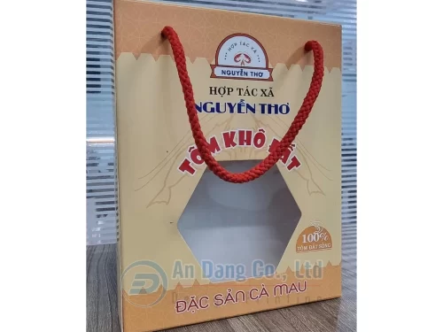 Mẫu hộp giấy có cửa sổ dùng để đựng sản phẩm tôm khô đất