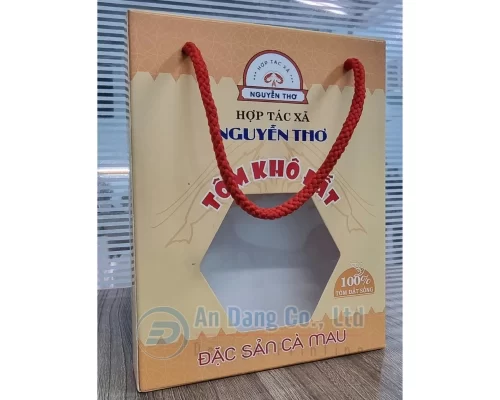 Mẫu hộp giấy có cửa sổ dùng để đựng sản phẩm tôm khô đất
