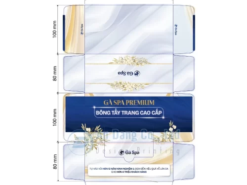 Mẫu thiết kế hộp giấy đựng bông tẩy trang cho doanh nghiệp Gà Spa