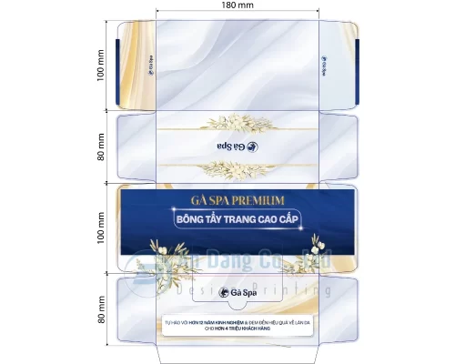 Mẫu thiết kế hộp giấy đựng bông tẩy trang cho doanh nghiệp Gà Spa