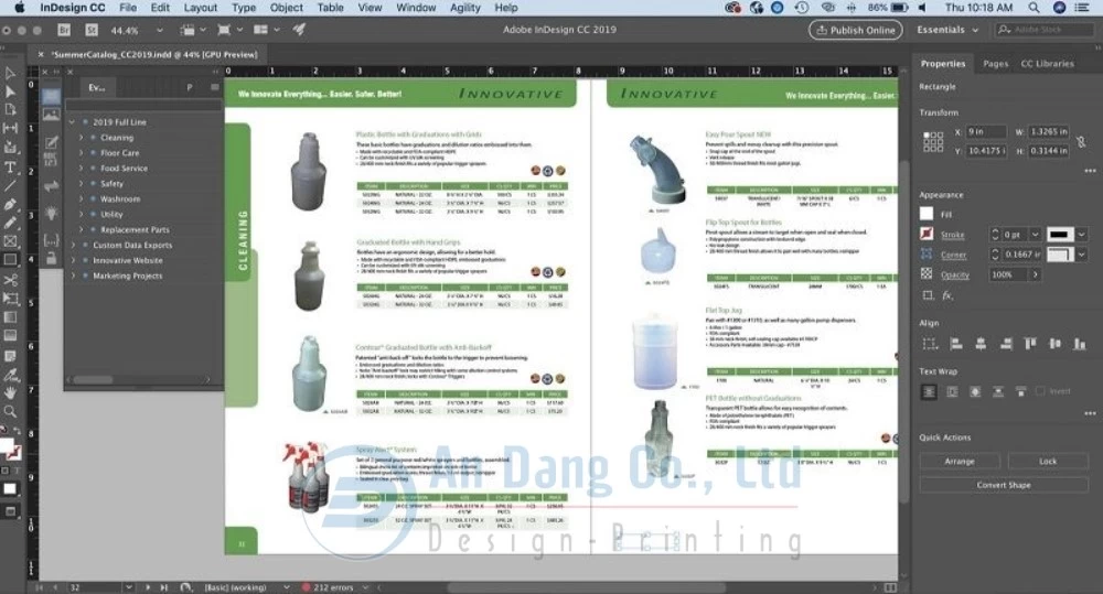 Giao diện phần mềm thiết kế catalogue Adobe InDesign
