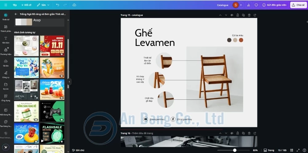 Giao diện phần mềm thiết kế catalogue Canva