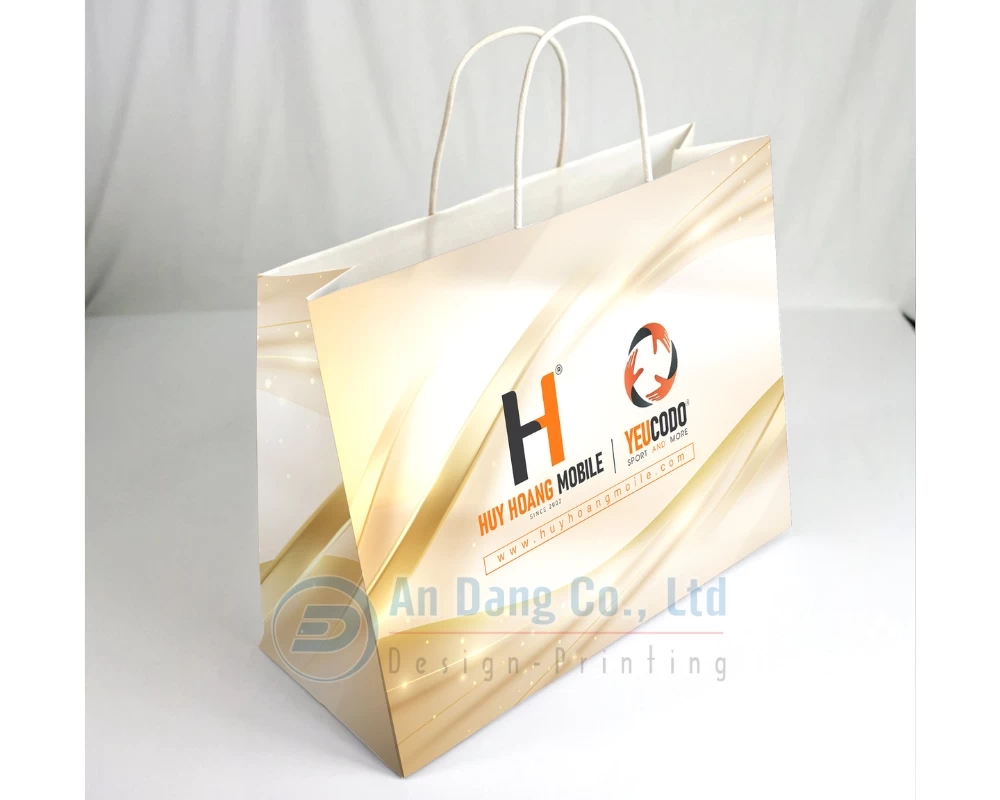 Mẫu túi giấy đựng điện thoại cho shop Huy Hoàng Mobile