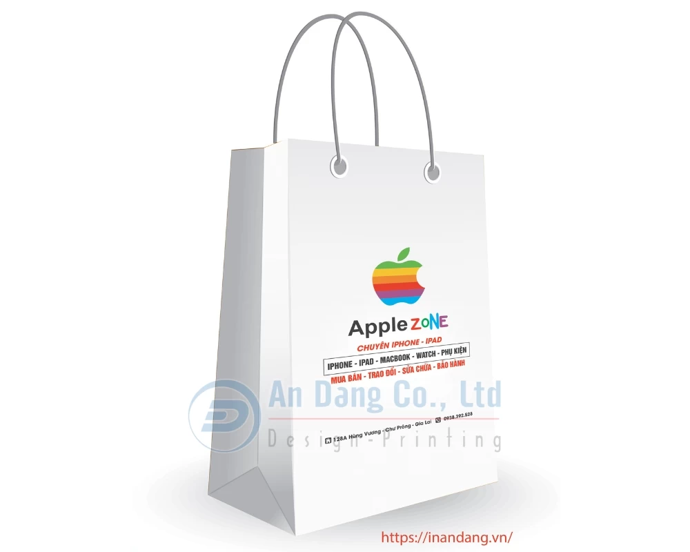 Mẫu túi giấy đựng điện thoại do In An Đăng thiết kế cho shop Apple Zone