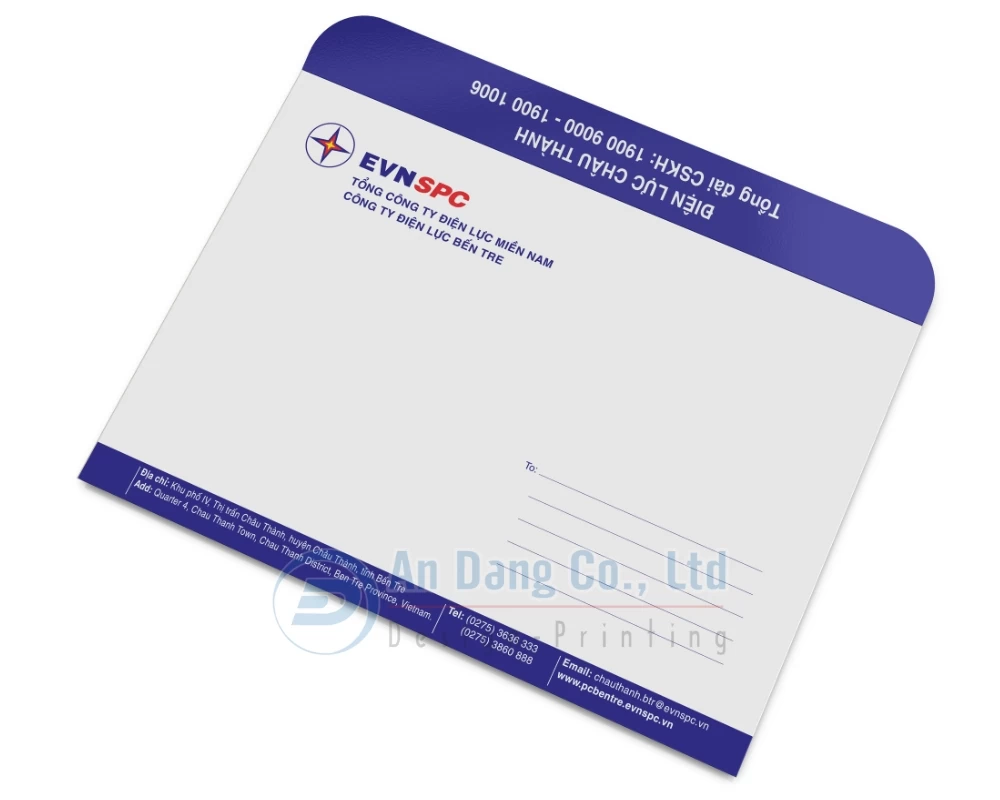 Mẫu bao thư bưu điện cho đơn vị công ty Điện Lực Bến Tre