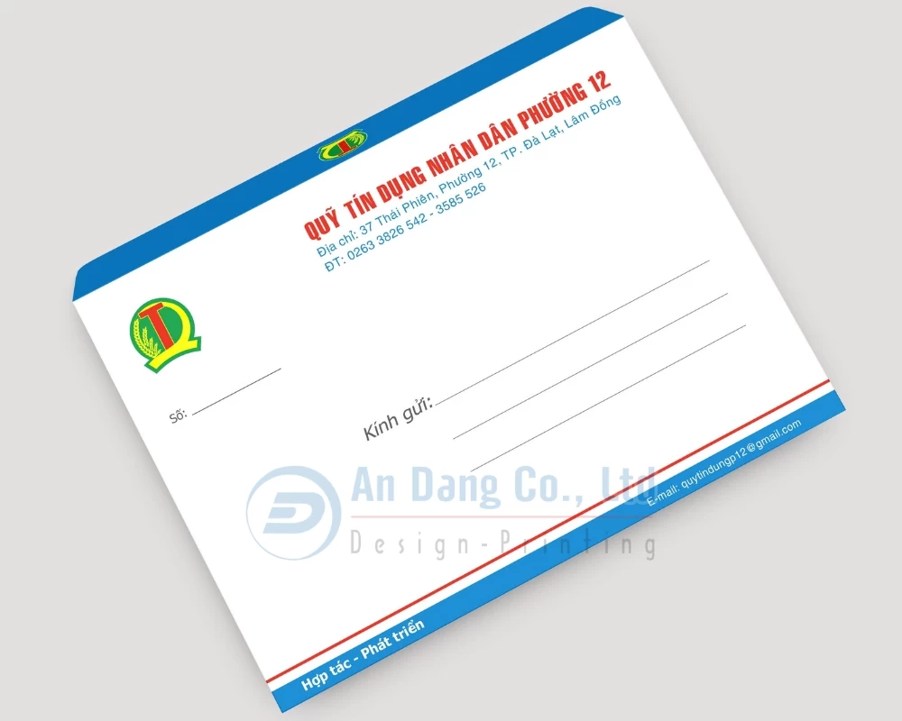 Mẫu bao thư bưu điện cho đơn vị Quỹ Tín Dụng Nhân Dân Phường 12
