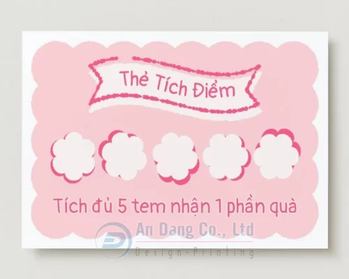 Mẫu phiếu tích điểm điểm dễ thương với tông màu hồng chủ đạo