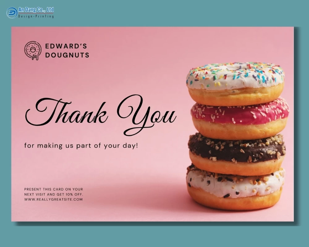 Mẫu thank you card cho tiệm bánh donut
