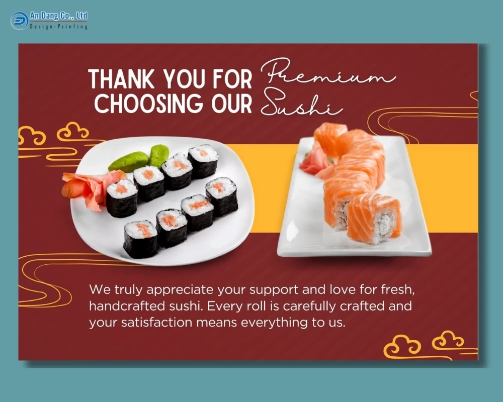 Mẫu thẻ cảm ơn khách hàng cho tiệm sushi