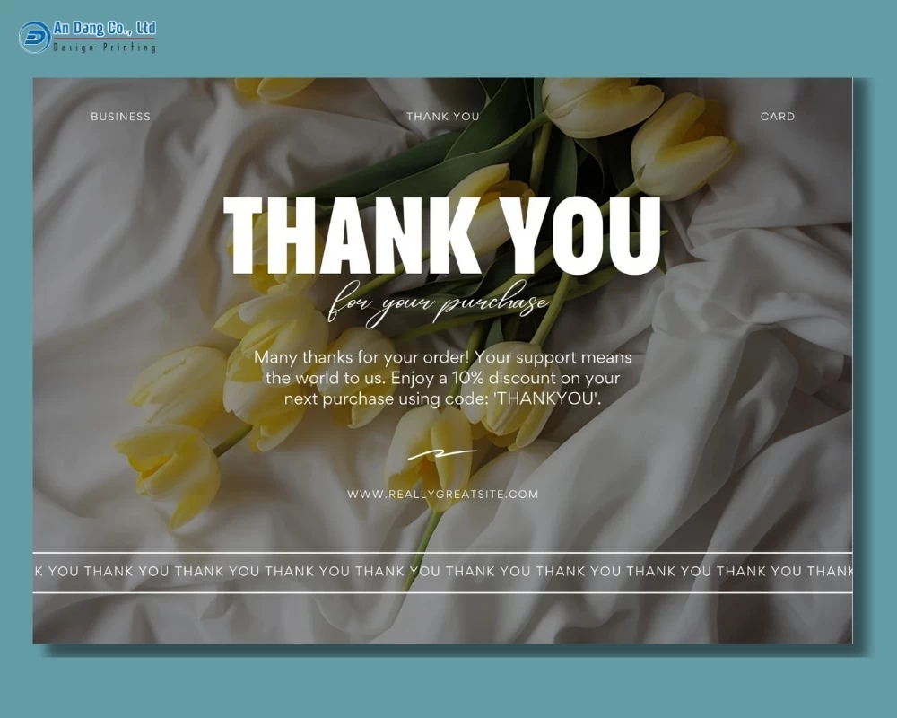 Mẫu thank you card có tích hợp voucher giảm giá cho shop hoa