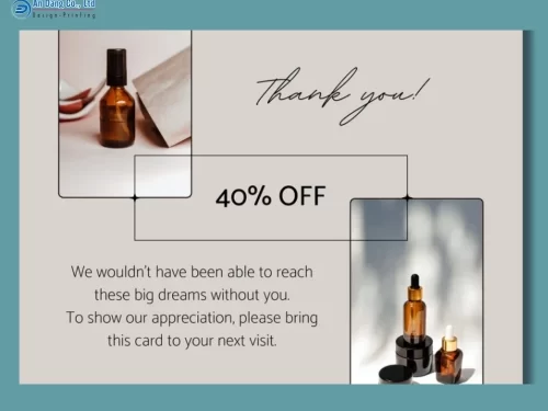 Mẫu thẻ cảm ơn có tích hợp voucher giảm giá cho shop mỹ phẩm
