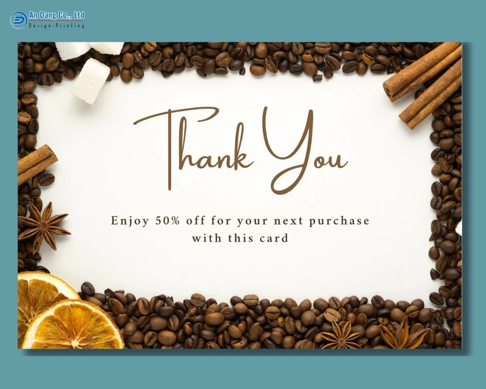 Mẫu thiệp cảm ơn có tích hợp voucher giảm giá