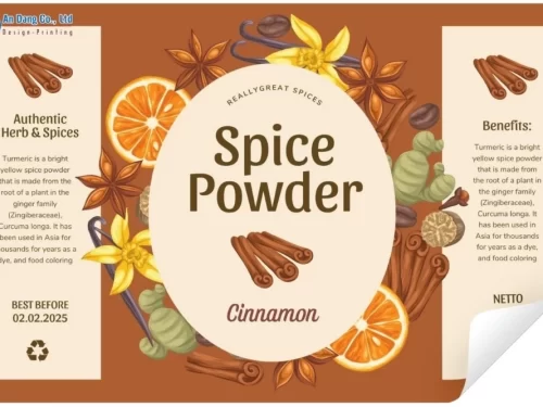 Mẫu tem dán lọ gia vị bột quế