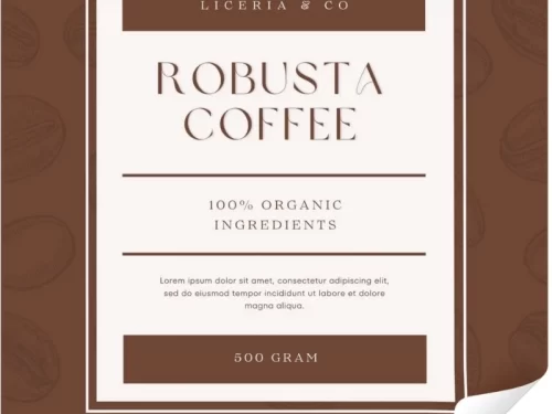 Mẫu tem nhãn cà phê Robusta đơn giản dạng vuông