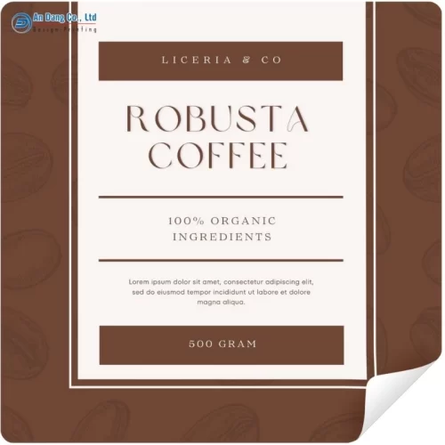 Mẫu tem nhãn cà phê Robusta đơn giản dạng vuông