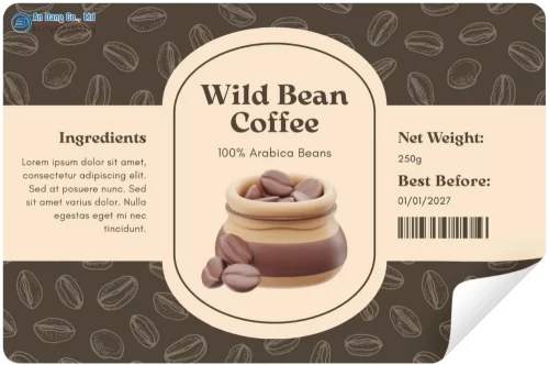 Mẫu tem cà phê hạt Arabica nổi bật dạng chữ nhật ngang