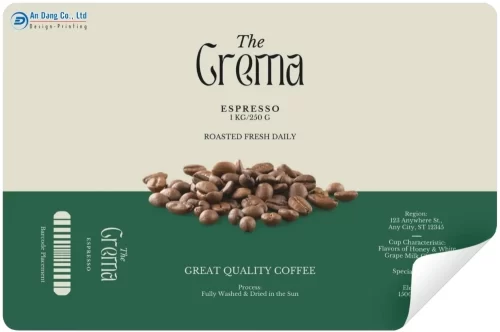 Mẫu tem nhãn cà phê Espresso độc đáo, bắt mắt dạng chữ nhật ngang