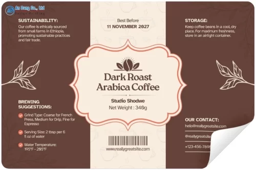 Mẫu tem nhãn cà phê Arabica chuyên nghiệp dạng chữ nhật ngang