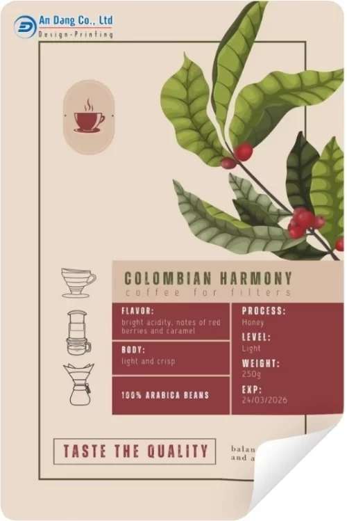 Mẫu tem coffee chuyên nghiệp dạng chữ nhật dọc