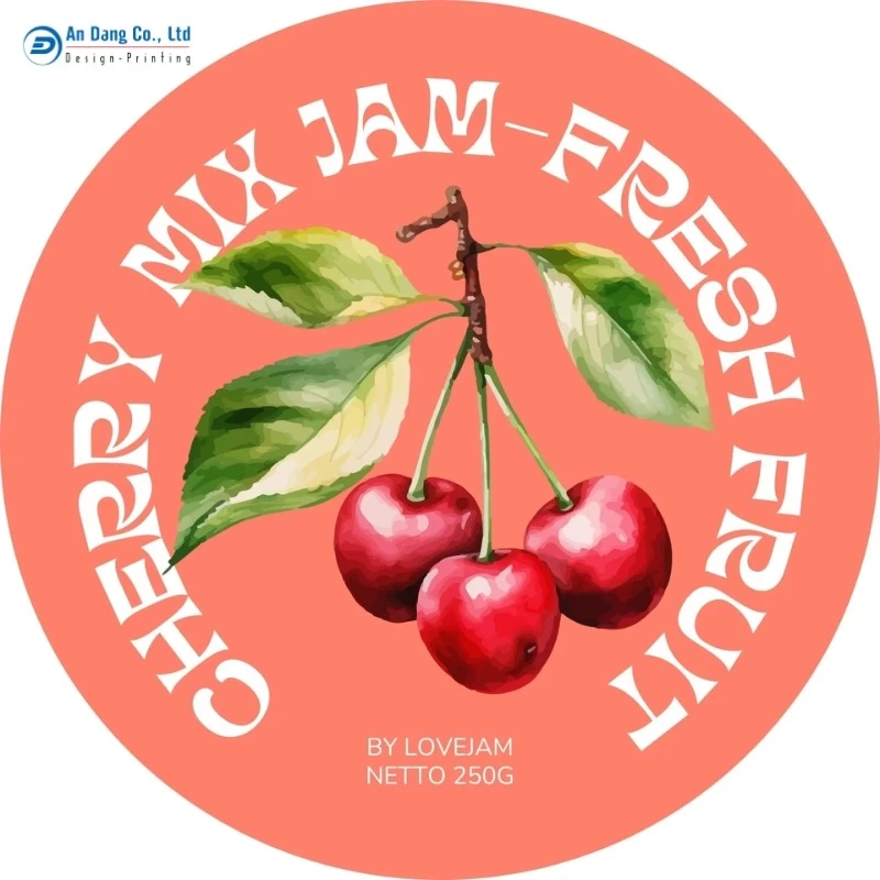 Mẫu tem nhãn mứt cherry dạng tròn