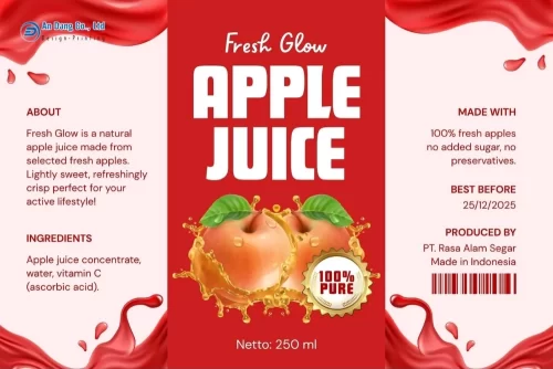 Mẫu tem dán chai nước ép táo đẹp mắt