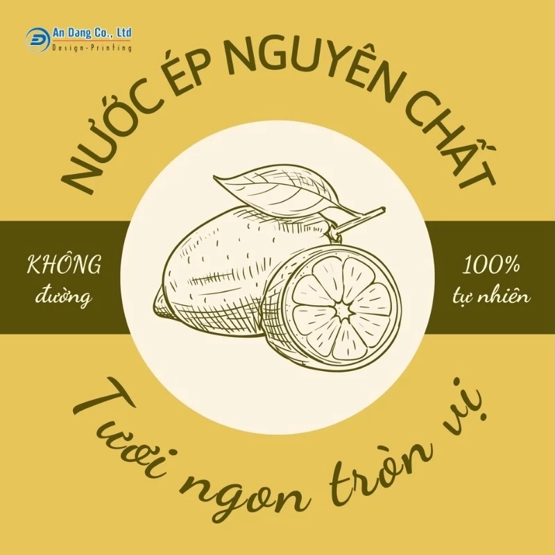 Mẫu tem nhãn nước ép hoa quả dạng vuông