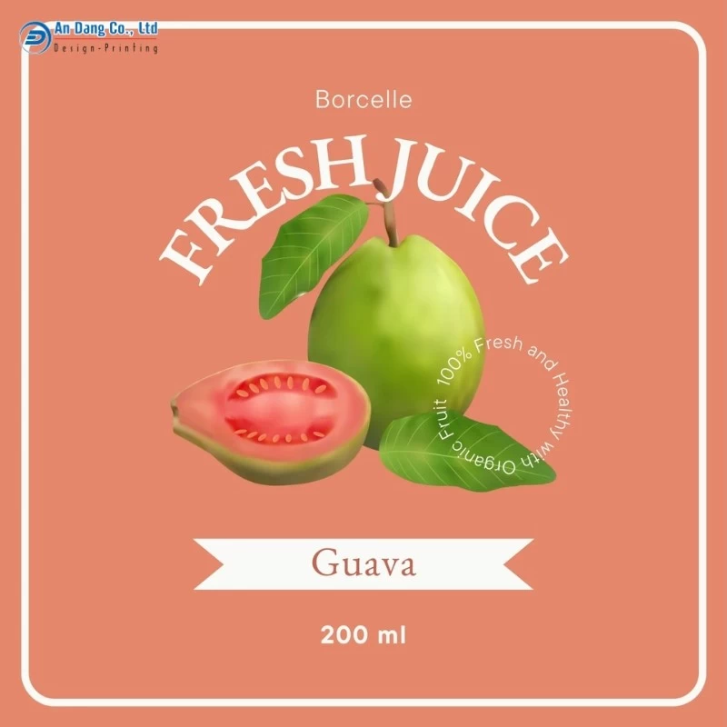 Mẫu nhãn dán nước ép ổi dạng vuông
