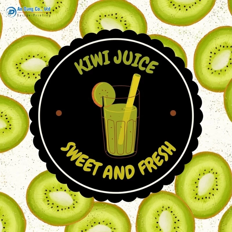 Mẫu nhãn dán chai nước ép kiwi dạng vuông