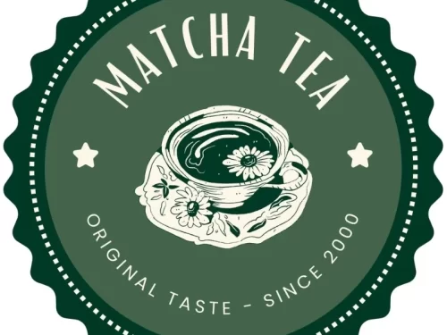 Mẫu nhãn dán tròn thể hiện logo và tên thương hiệu trà