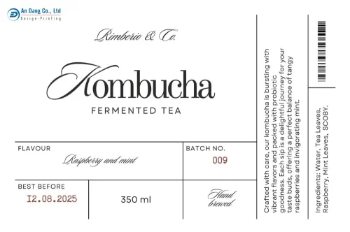Mẫu tem dán trà Kombucha chuyên nghiệp
