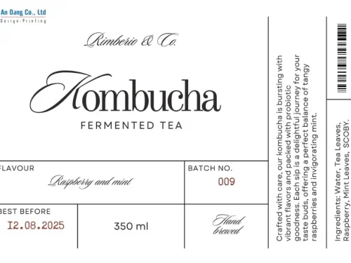 Mẫu tem dán trà Kombucha chuyên nghiệp