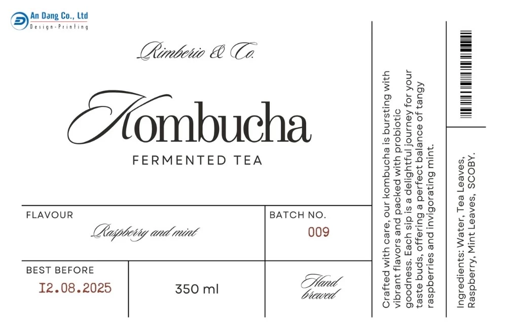 Mẫu tem dán trà Kombucha chuyên nghiệp